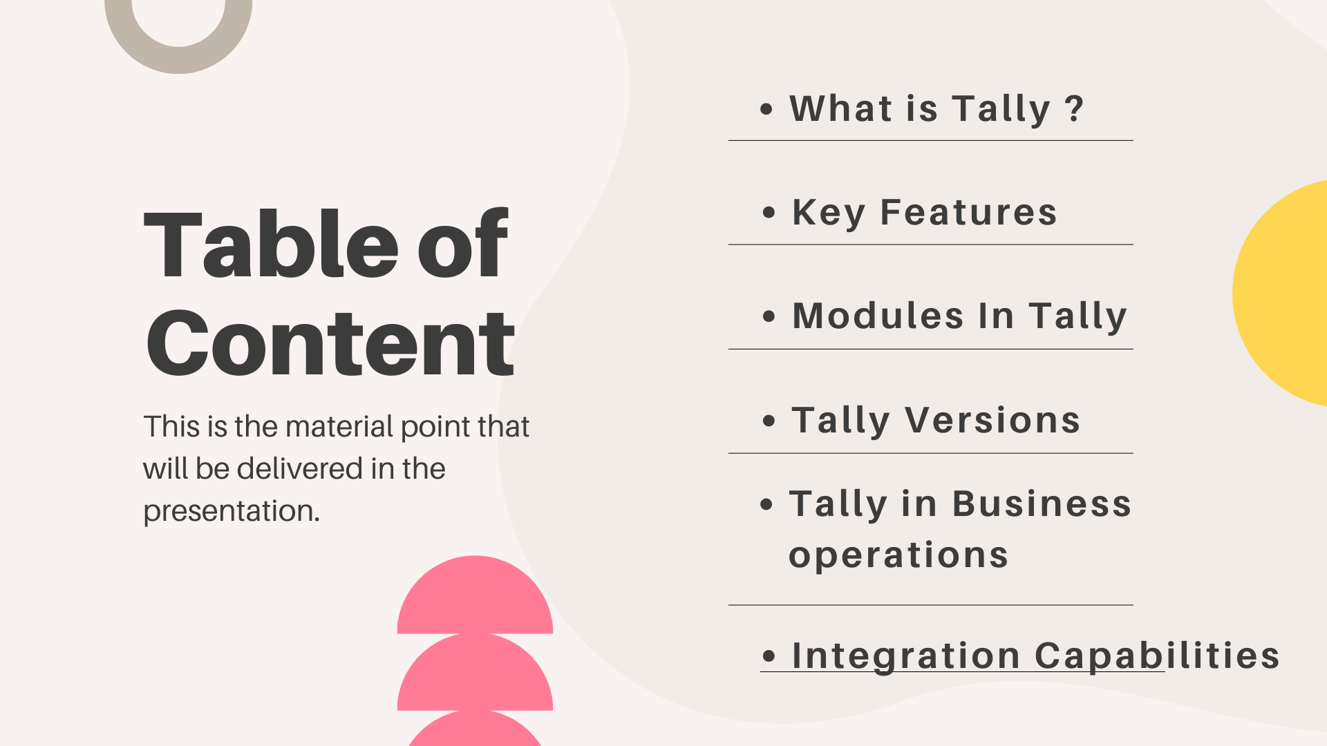 1 table of content TALLY